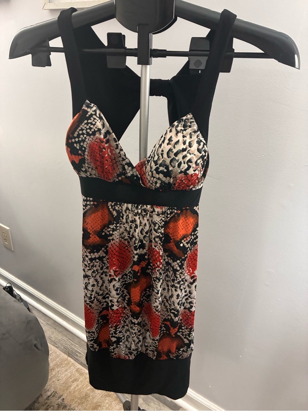 Rue21 Black Mini Dress with Red and Cream Animal Print